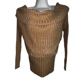 My Favorite Things Colleen Lopez Ribbed Sweater XS Gold Silk & Spandex Glam Luxe